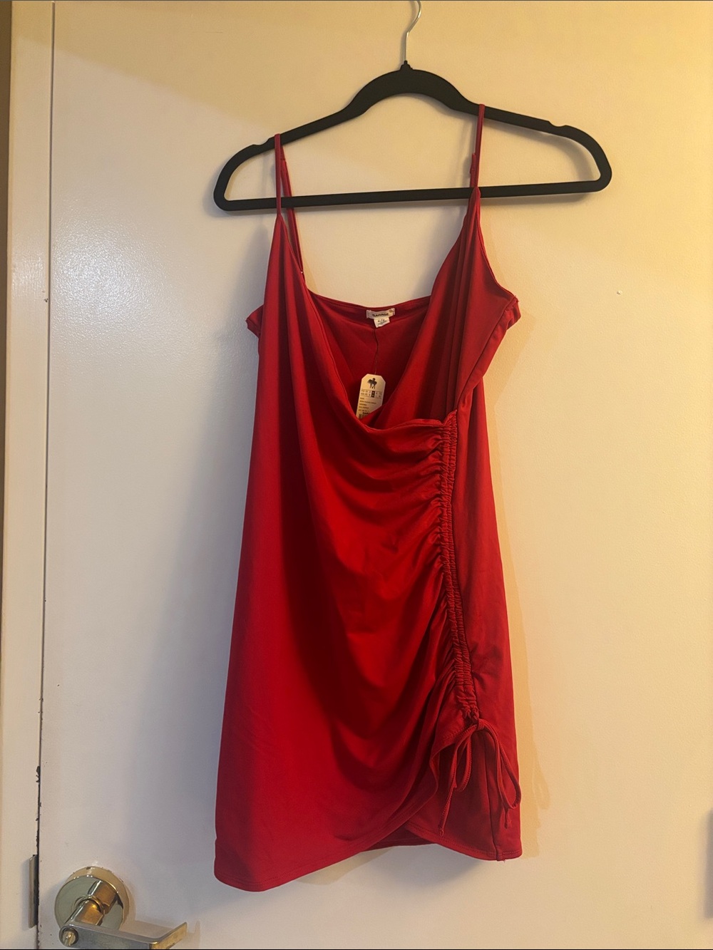 Garage Red Ruched Cowl Neck Slip Dress